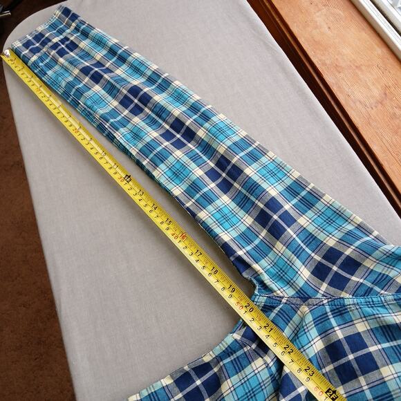 Hollister Plaid Ruffle Blouse Small long sleeve button up waist tie blue yellow - Picture 9 of 10